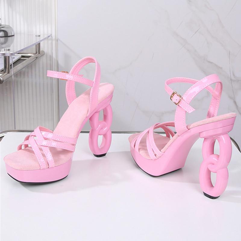 Fashion Super High 12cm Strange Style Heel Designer Women Sandals Patent Leather Ankle-Wrap High Heels Sexy Nightclub Pole Dance Shoes