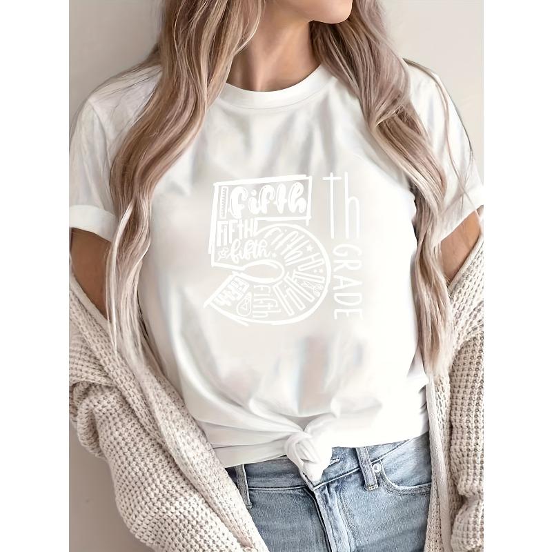 

[Забавная одежда для учителей] Забавная одежда для учителей - Женская футболка с принтом Пятый класс | Повседневная футболка с коротким рукавом и аппликацией S белый