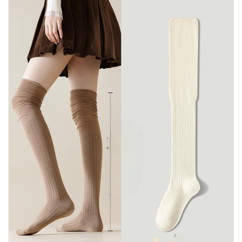 Socks for Women In Spring and Autumn, Knee-high Pile Socks, Solid Color Loose Thigh-high Socks, High-top Cotton Socks