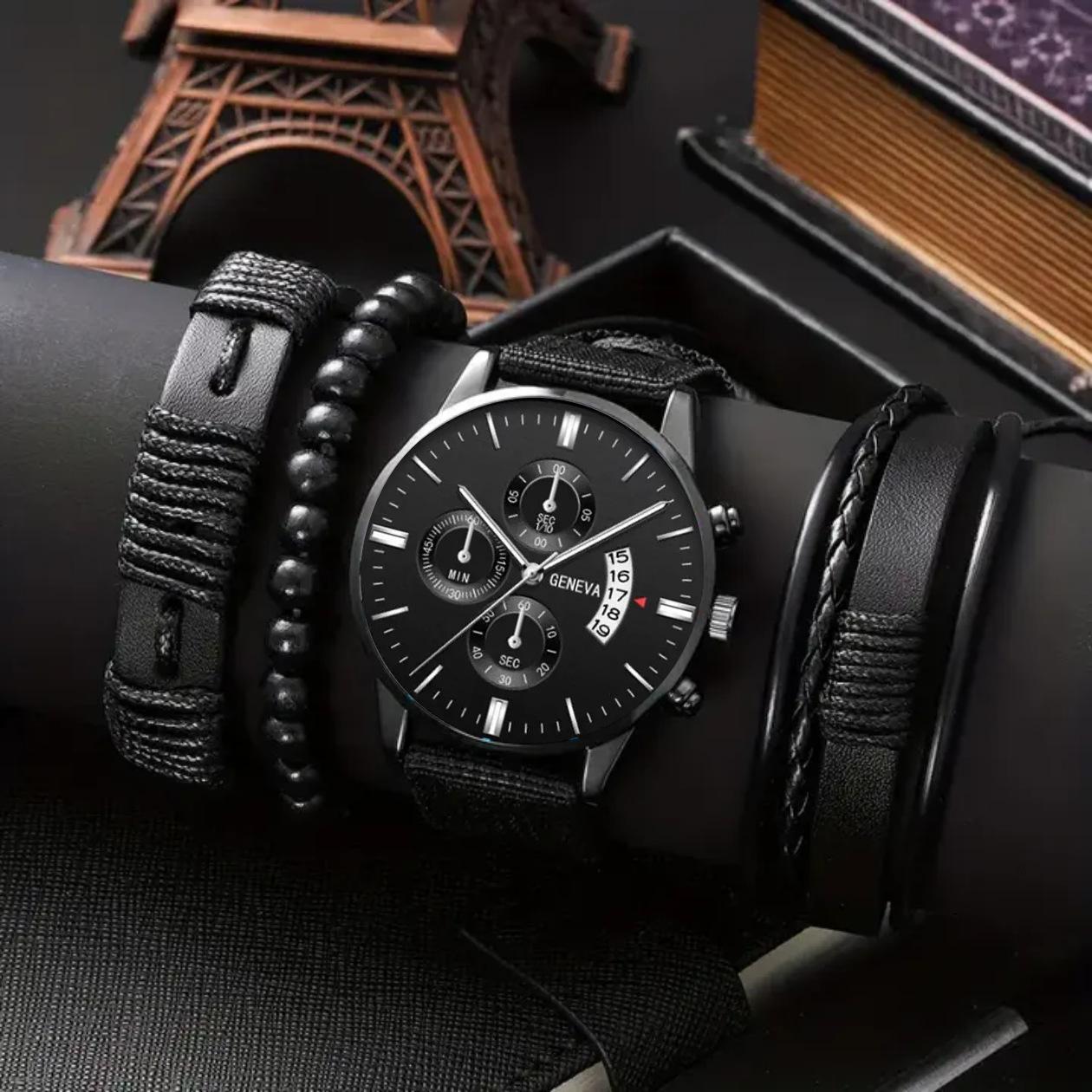 Fashion Business Canvas Strap Luminous Three Eyes Calendar Quartz Watch Men S Trend Personality Casual Simple Men S Watch