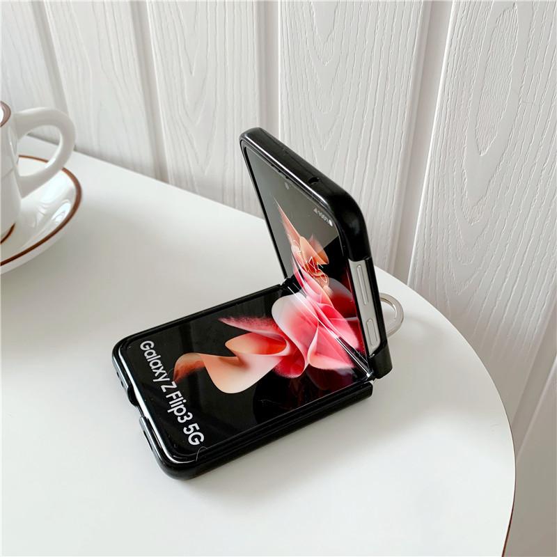 For Samsung Z Flip 6 7 PU Leather Phone Case Ring Folding Anti-Fingerprint Shockproof Protective Cover for Galaxy Z Flip 5 3/4