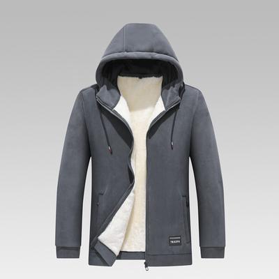 Men's Winter Fleece Hooded Jacket Men's Warm Plus Velvet Thickened Loose Hooded Cardigan Sweatshirt Jacket Hoodie