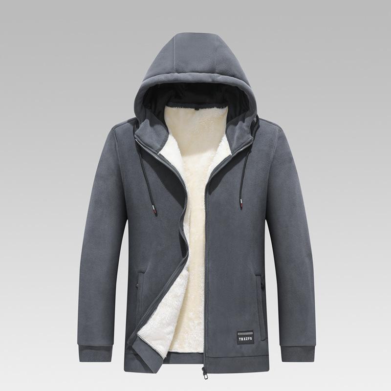 

Мужская зимняя флисовая куртка с капюшоном, мужская теплая и плюшевая толстая свободная куртка-кардиган с капюшоном 8XL серый