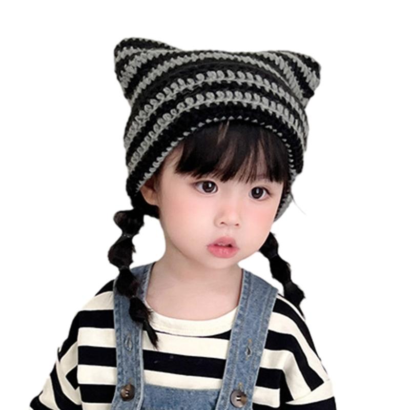 Stylish Children's Knit Hat with Devil Cat Ears Fashionable Winter Cap Warm & Comfortable Hat for Kids 3-15 Years Old