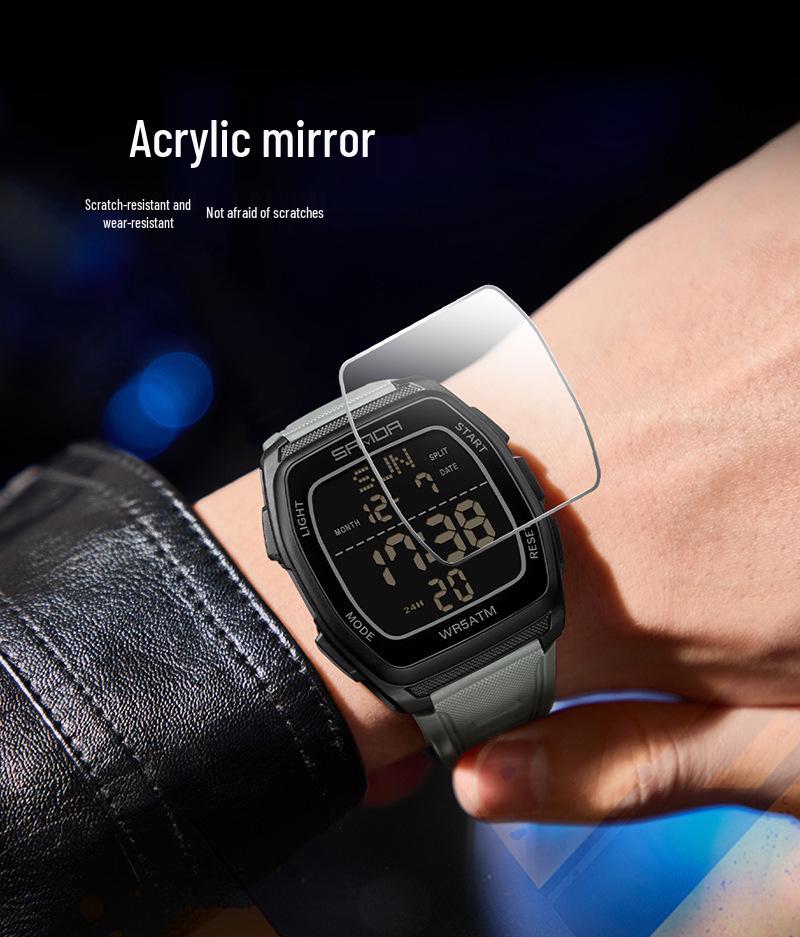 SANDA 9080 Men's Luminous Barrel-Shaped Sports Watch - Multifunctional, Waterproof, and Ideal for Student Parties.