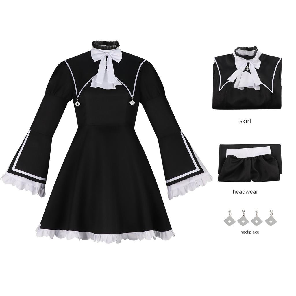 Shinonome Ena Nonnen-Cosplay-Kleid Project SEKAI Colorful Stage Gotisches Glockenärmel-Schleifen-Choker Schwarz-Weiß Geschwister-Kostüm Anime-Spiel