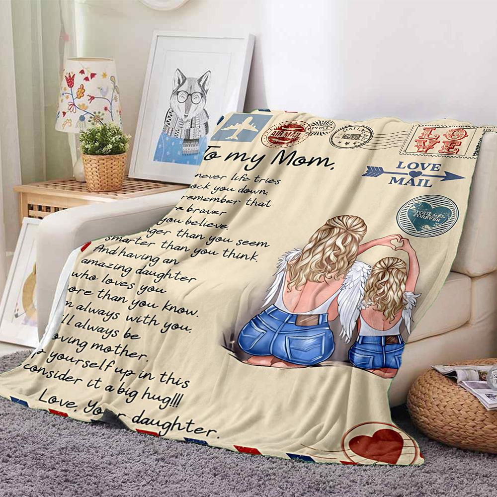 1pc Letter To Mom Pattern Soft & Warm Polyester Knit Blanket, Digital Printed, All-Season Throw for Napping, Traveling, Sofa yy250906031