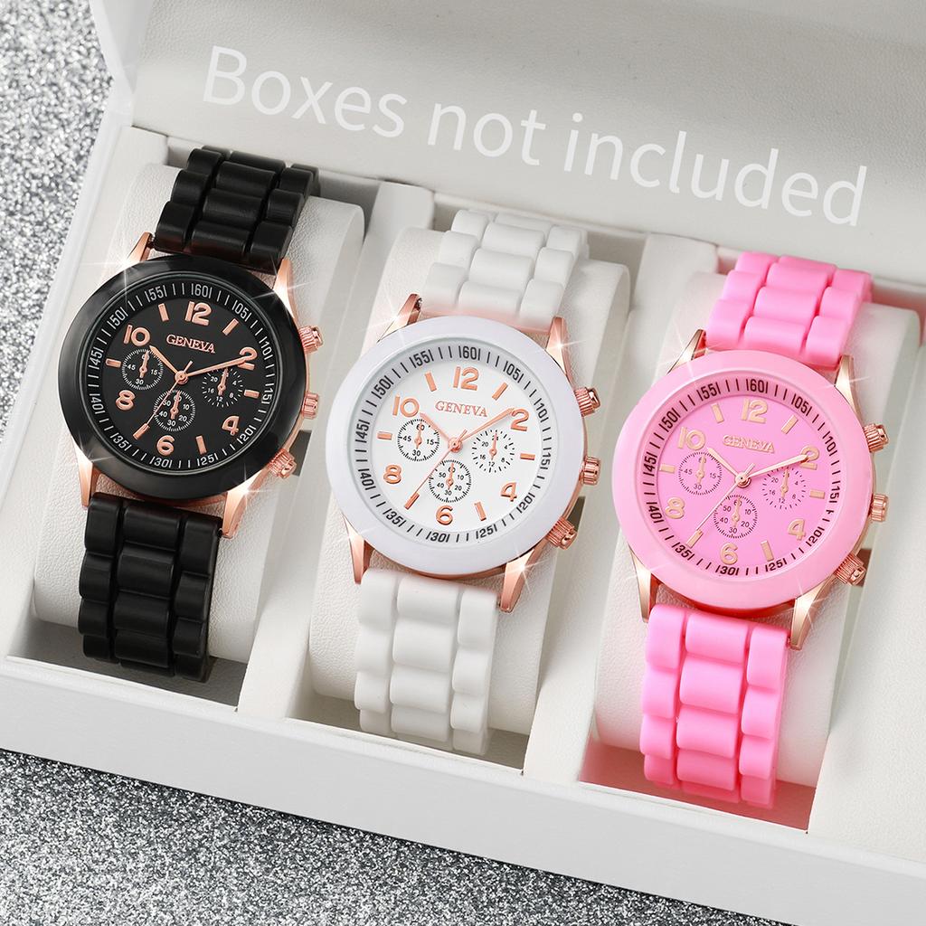 3pcs/set Unisex Silicone Band Quartz Watch 3 Colors /set