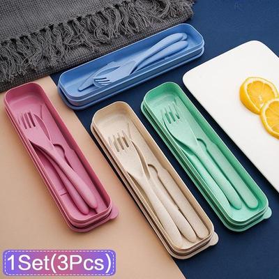 Set di posate creativo portatile con coltello, forchetta, cucchiaio, 3 pezzi, con scatola, adatto per studenti, ufficio, casa, viaggi