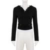 Casual Color Block Hooded Knit T-Shirt with Cinched Waist Long Sleeves
