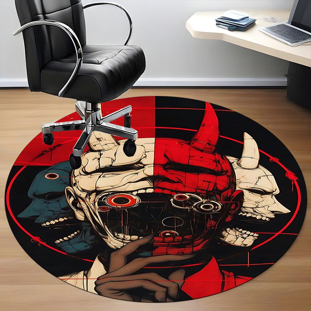 1PC Cyberpunk Mask Office Round Area Rug, Mat Suitable For Office, Under Office Chairs Bedroom Living Room Home Decor, Room Deco