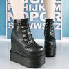 Herbst und Winter Neu 14 CM Superhochhackige Wasserdichte Plateau Damen Einzelne Schuhe Dickbesohlte Schnürstiefel