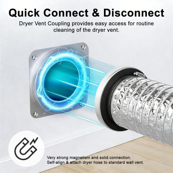 Dryer Vent Magnetic Connector Kit Quick Installation Reinforced Thick Connector Airtight Seal High Temp Metal Dryer Accessories