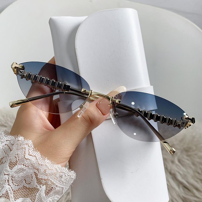 Fashion Cat Eye Sunglasses Luxury Design Rimless Cat Eye Women High-end Metal Leg Sunglasses Summer Travel Eyewear UV400