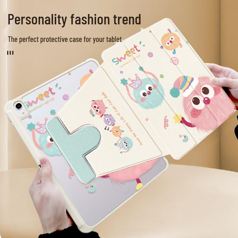 A Si Wa 360-Degree Rotating Cartoon iPad Case with Pen Slot