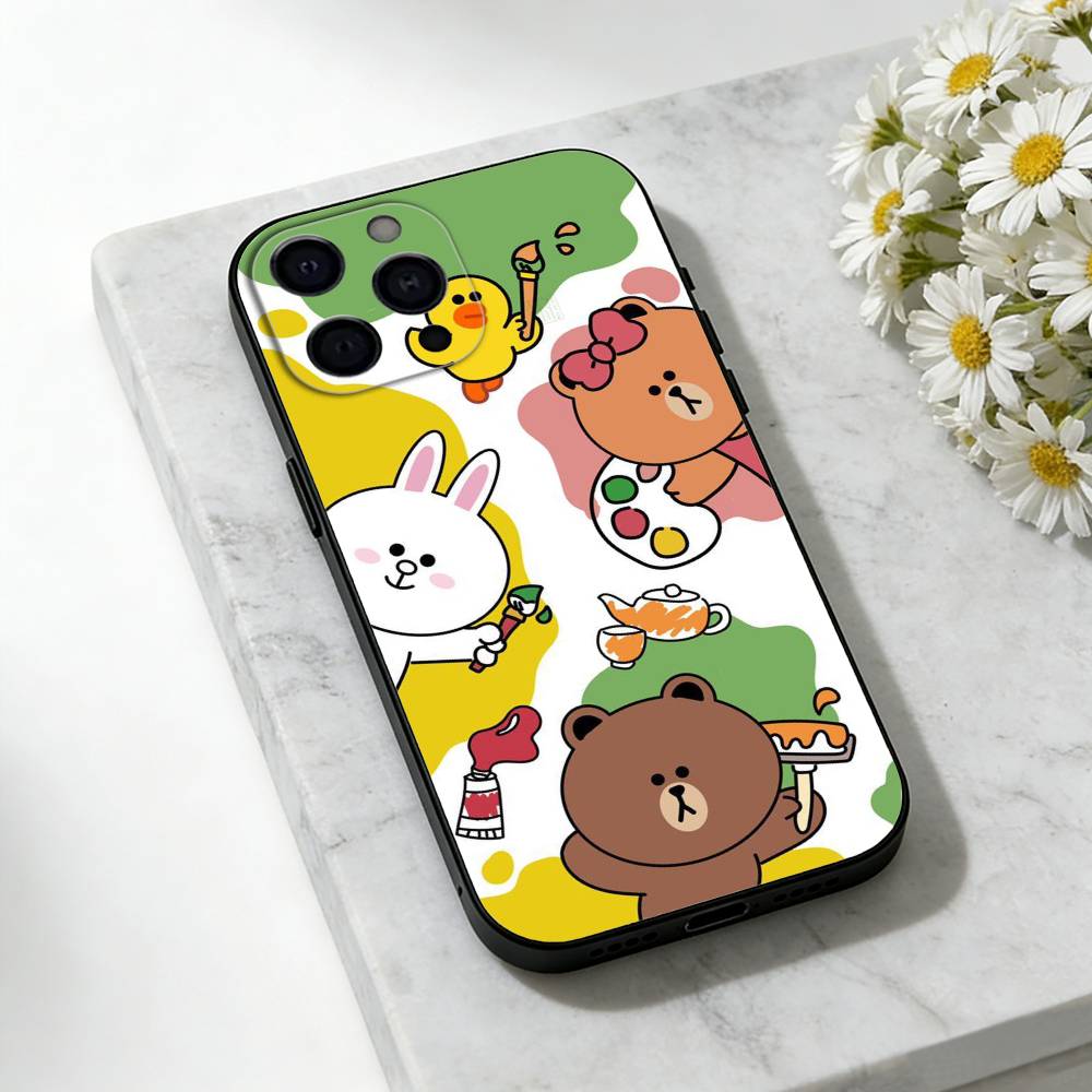Cartoon L-LINE F-Friends Brown Phone Case For iPhone 17,16,15,14,13,12,11 Plus,Pro,Max,Mini Silicone black Soft Cover