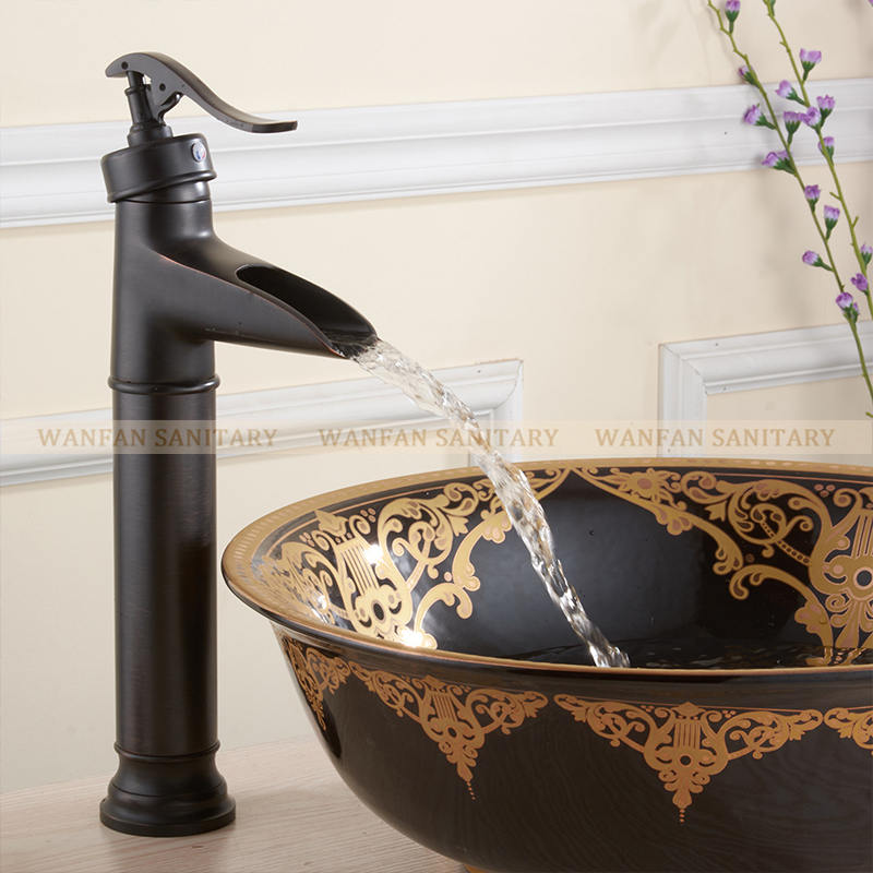 Basin Faucets Antique Brass Waterfall Bathroom Vessel Sink Faucet Single Handle Hole Deck Wash Mixer Water Tap WC Taps ZLY-1909