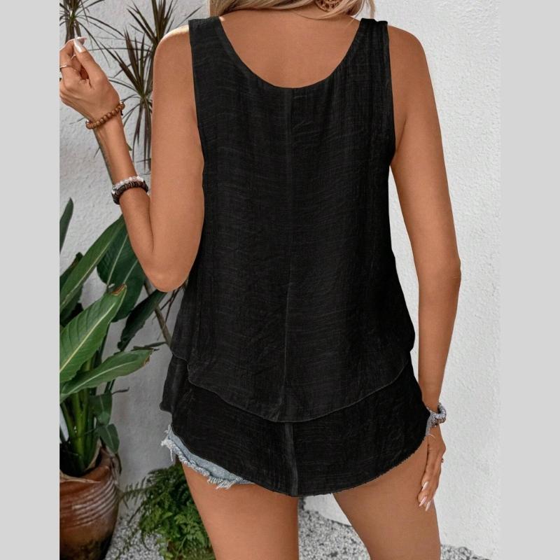 Women's Summer Tops Sleeveless Tank Tops Casual Flowy Loose Tunics Shirt Double Layers Ruffle Blouses Tunics gIFTS