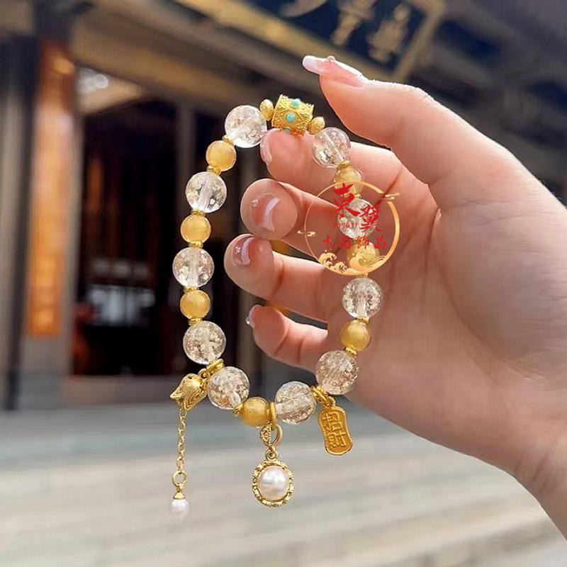 Hangzhou Xiangji Luminous White Gold Foil Bracelet for Women - Fortune-Enhancing Beads