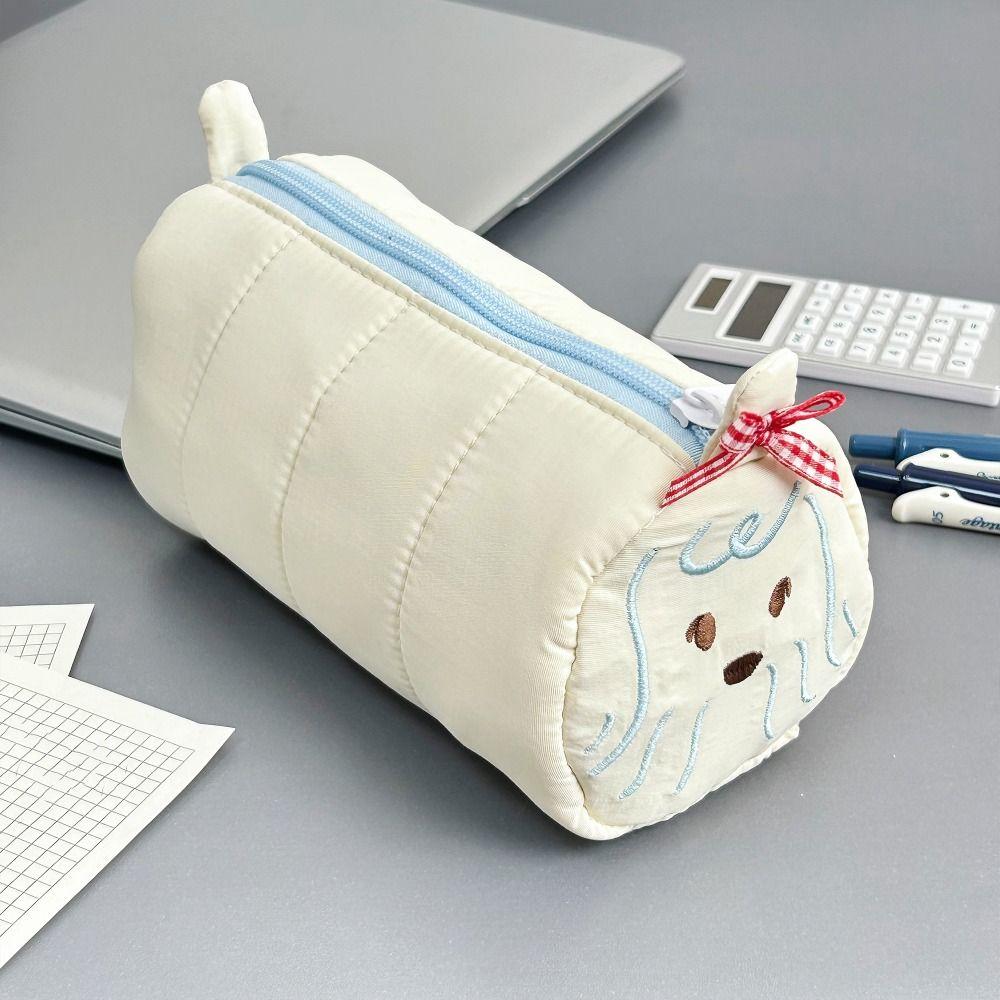 Portable Puppy Embroidery Pen Bag Large Capacity Multi-functional Stationery Pouch Pencil Case School Supplies