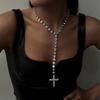 Rhinestones Cross Pendant Necklace Shiny Clavicle Chain  Jewelry Accessories