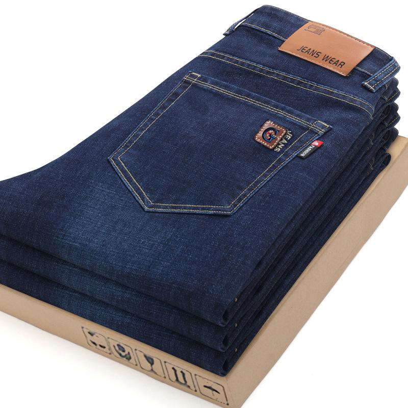 Autumn and winter new jeans fleece thickened loose straight business high-end elastic casual pants