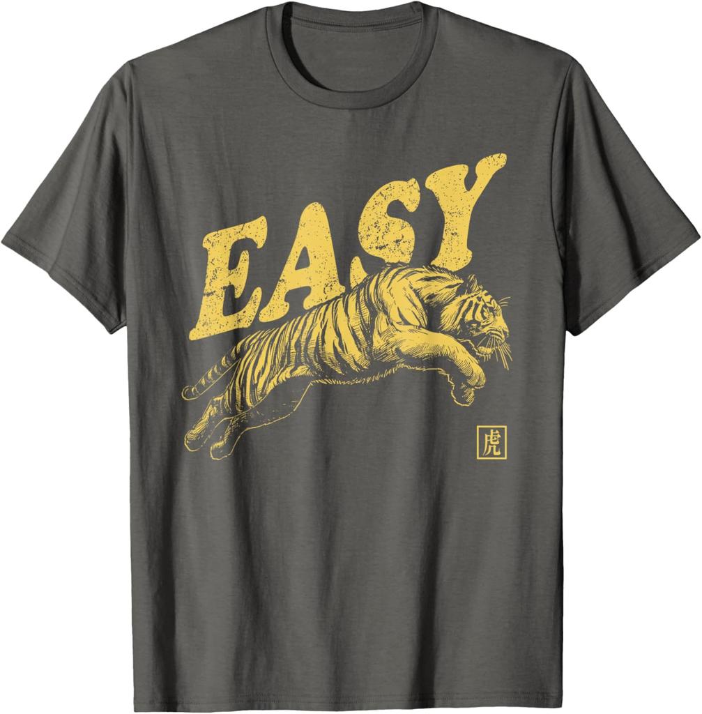 Easy Tiger Graphic Print Men Casual Cotton TShirt Retro Distressed Style Tee