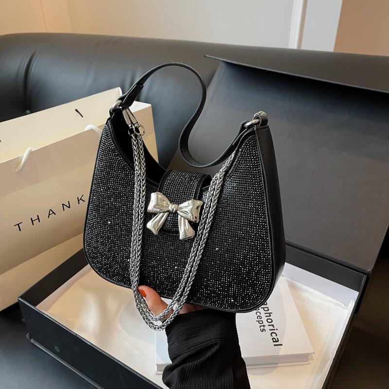 Chic Small Batch Crystal Chain Underarm Tote Bag 2024 New Spring Single Shoulder Crossbody Bag