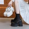 Fujin 10cm Piele Lăcuită Respirabili Pantofi cu Toc Gros la Modă Mary Jane cu Cataramă Platformă Toamnă Vară Botine Pantofi de Primăvară