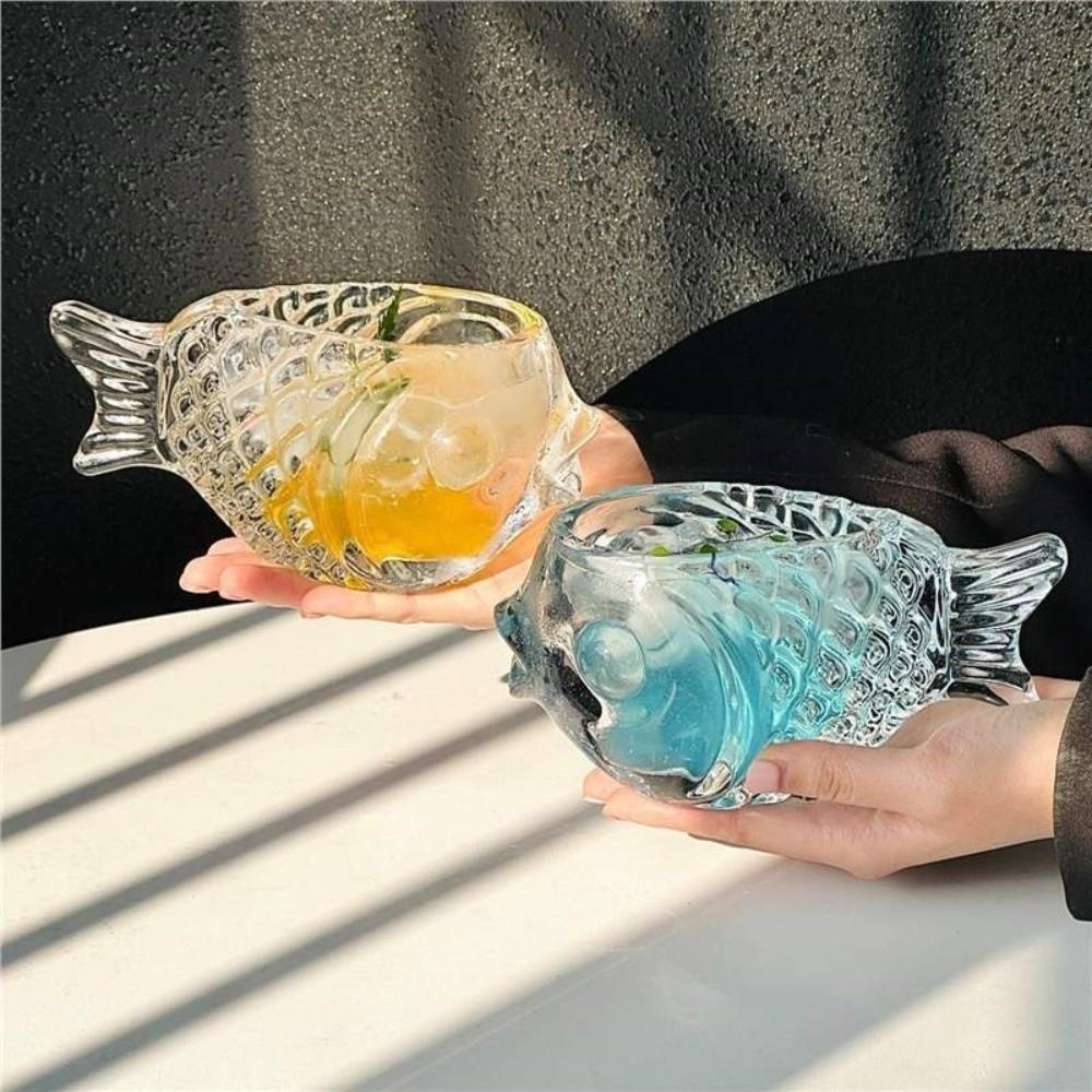 3D Fish-shaped Glass Transparent Wine Glass Unique Smoothies Bowl  Cold Drink