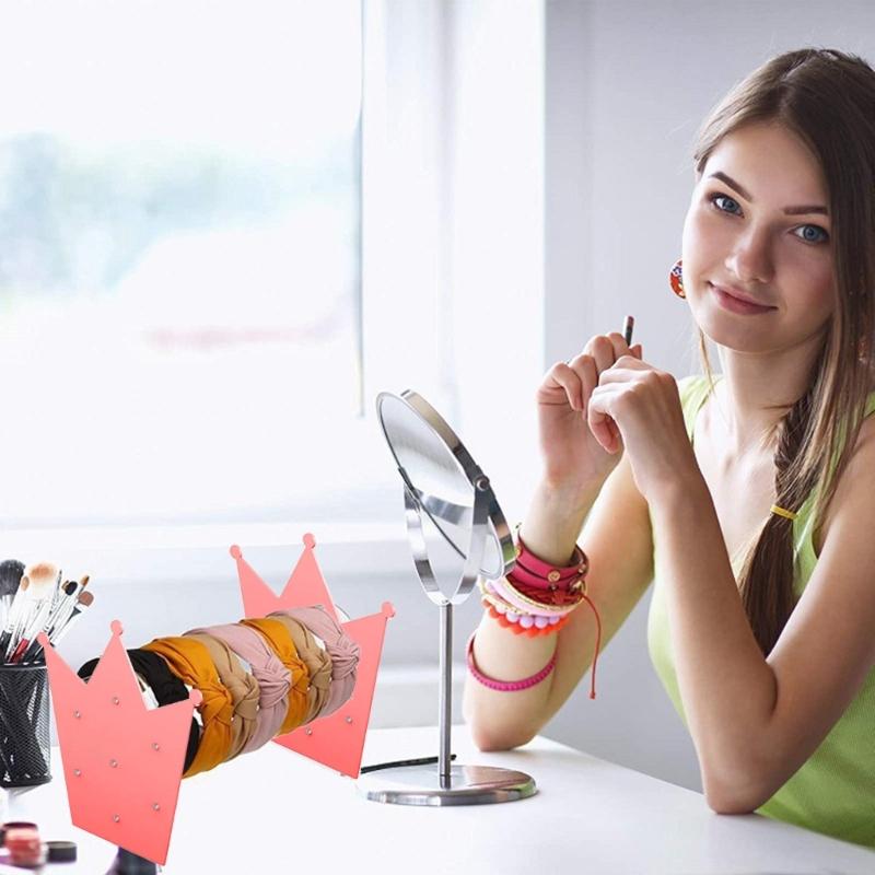 Acrylic Headband Holder Organizer Pink Crown Jewelry Display Stand Hairband Hair Hoop Display Stand for Girls Women