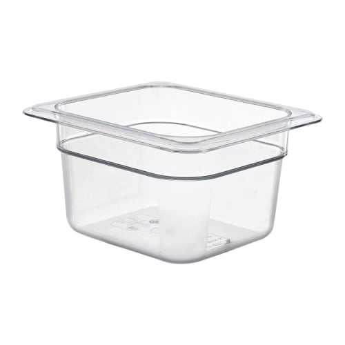 CAMBRO Food Pan, 64CW, 1/6" X 100mm, Clear Polycarbonate, USA, AHC13631A