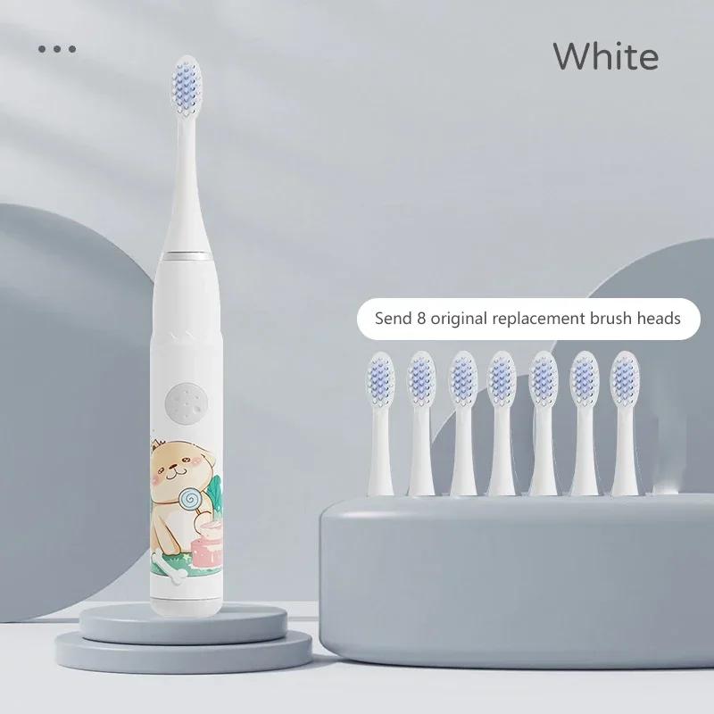 Spazzolino elettrico sonico per bambini IPX7 impermeabile, colorato, con cartoni animati, per uso da parte dei bambini, setole morbide sostituibili con testine per spazzolino da denti