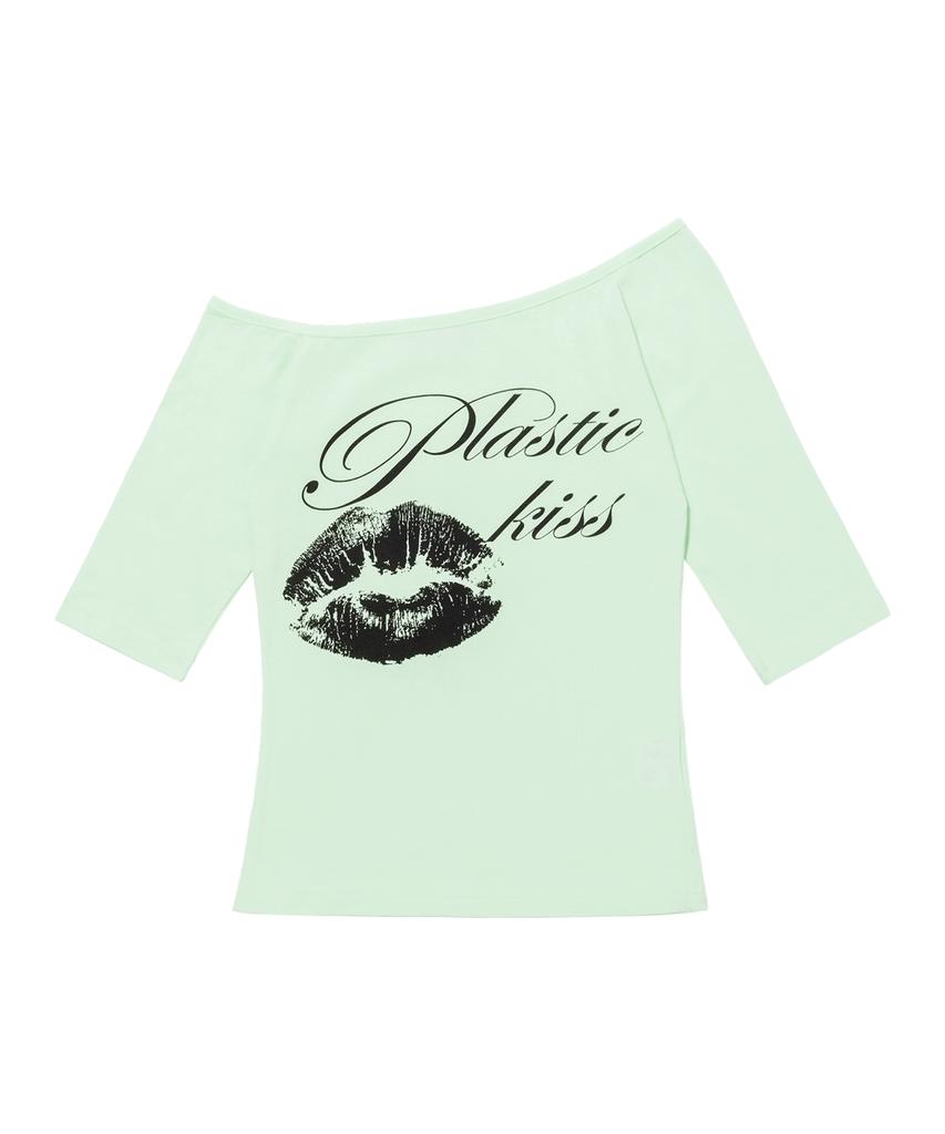 FANCY CLUB Plastic Kiss One-Shoulder Top (Mint) F26Qb051
