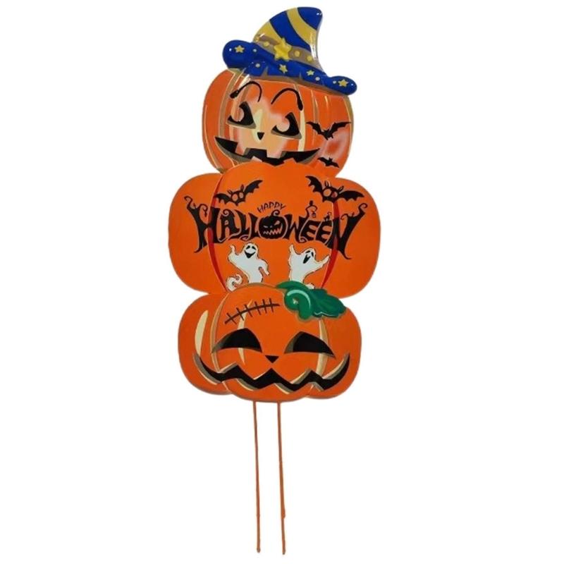 Halloween Pumpkin Metal Stakes Spooky Garden Yard Signs Outdoor Party Decoration for Haunted House Party Lawn Decoration