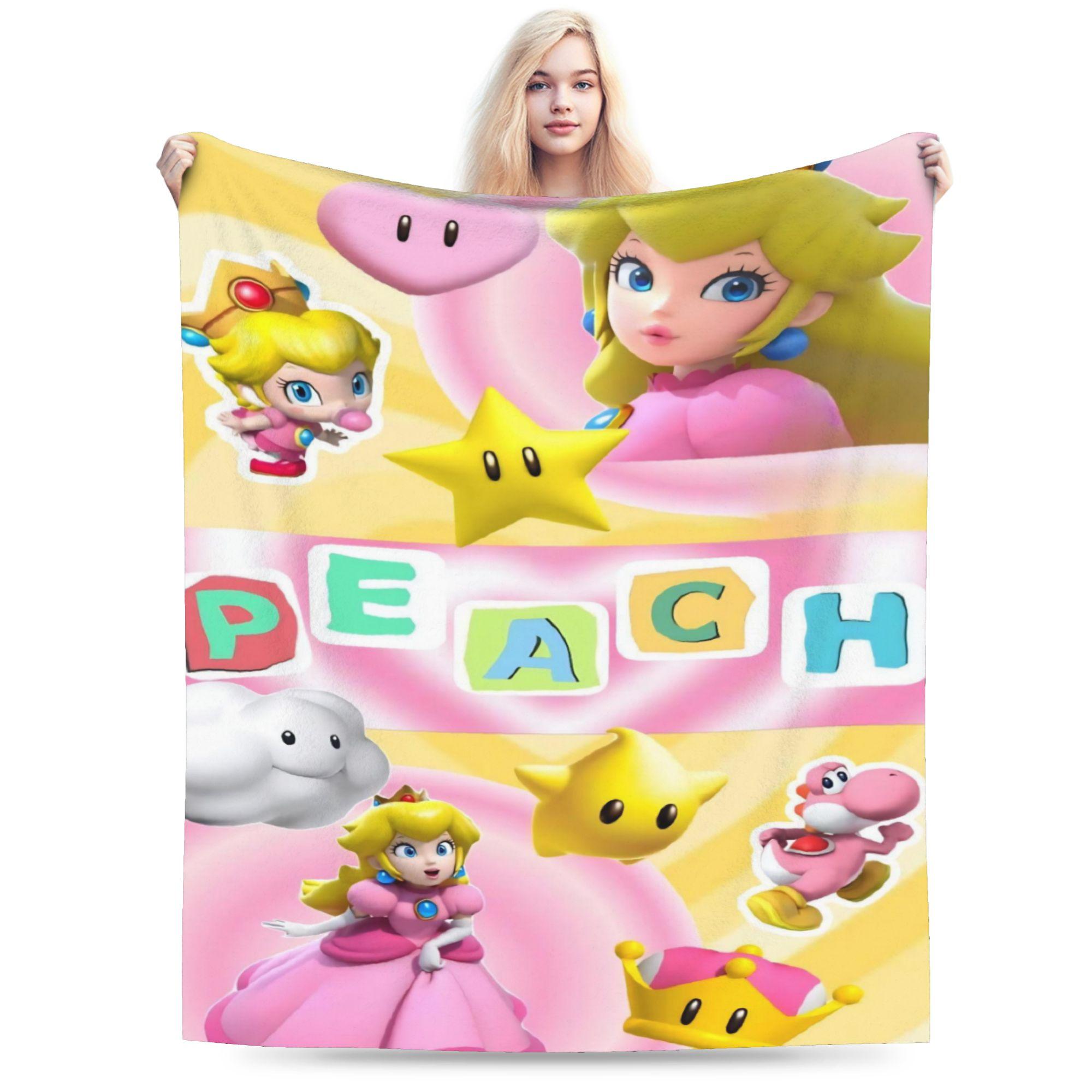 

Princess Peach Star Fleece Throw Blanket Super Marioo Blanket for Home Office Super Warm Bed Rug 75x90cm