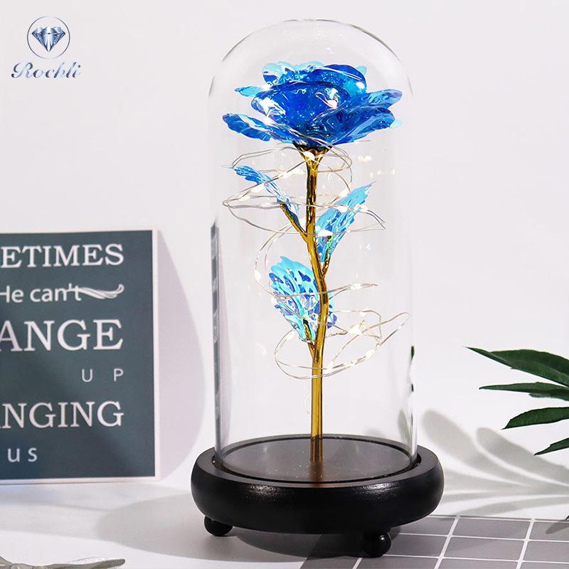 Gold Foil Rose Eternal Flower Glass Cover Gift for Valentine's Day, Christmas, New Year