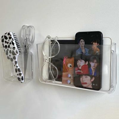 Transparent Wall Storage Box Wall-Mounted No Punch Bedside Racks Organizer Box