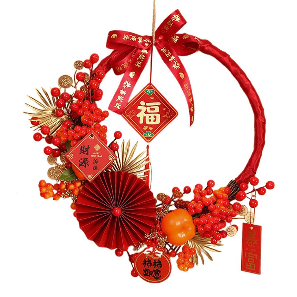 Chinese New Year Wreath Blessing Pendant Artificial Garland Window Decoration for Home Spring Festival Party
