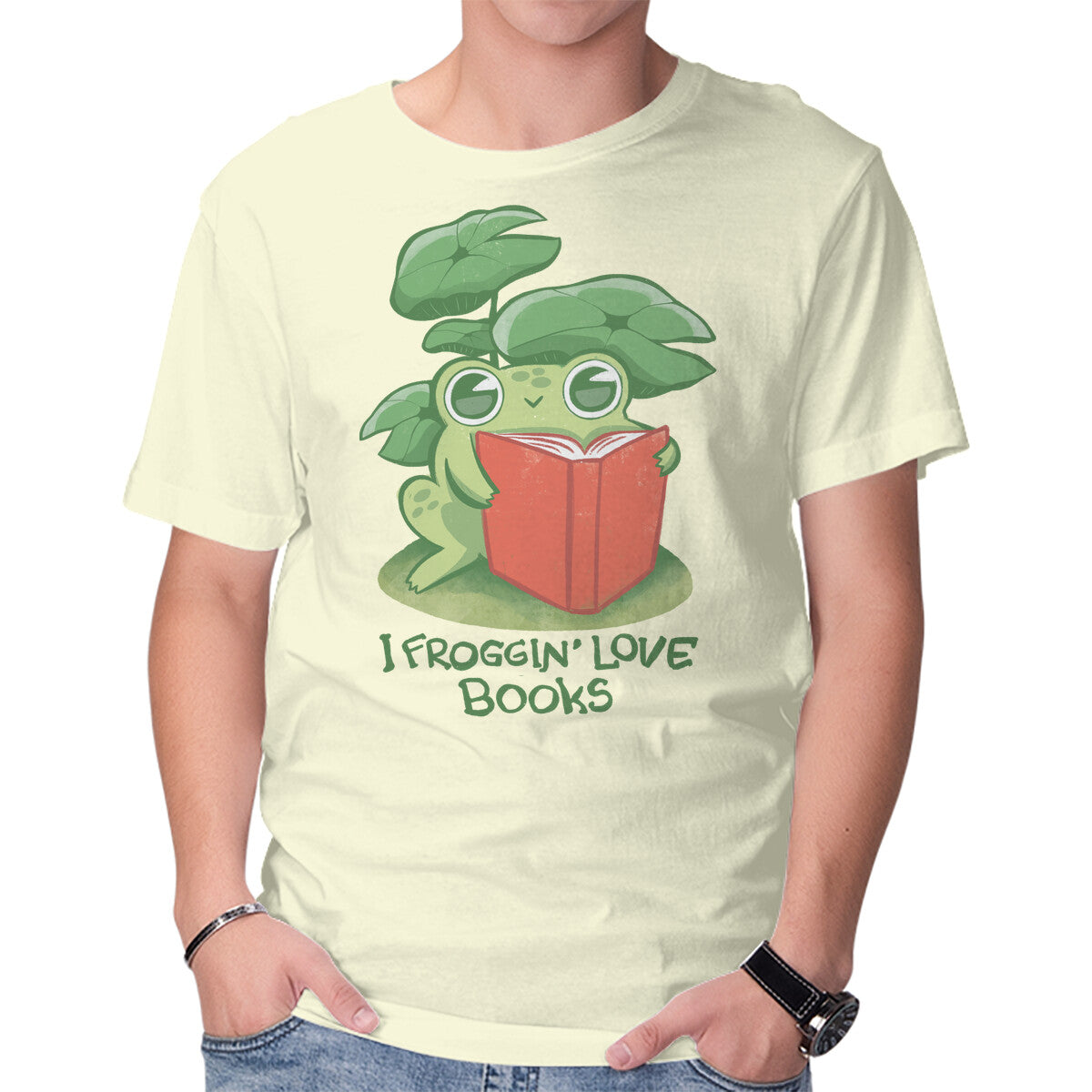 Unisex Crew Neck T-Shirt Froggin Love Books Graphic Short Sleeve Casual Tee XXXL