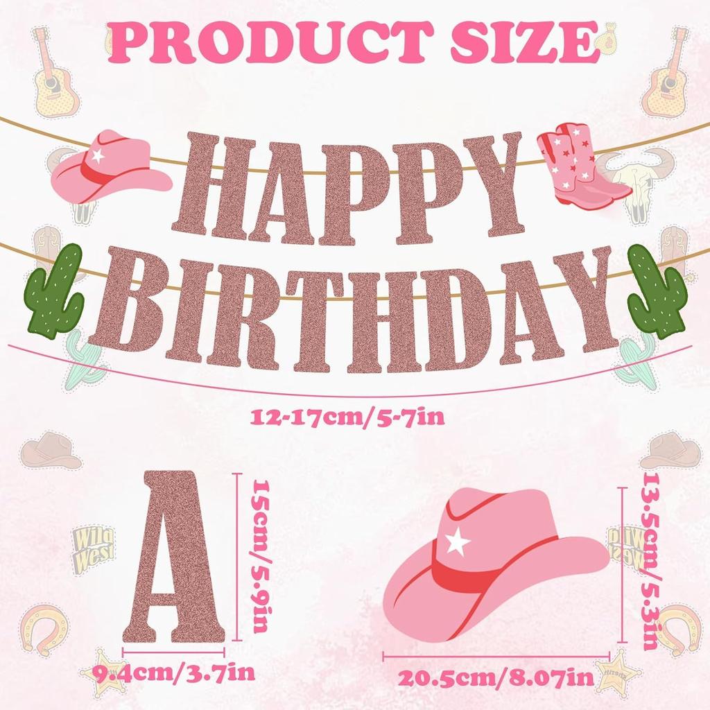 Western Birthday Party Decorations, Cowboy Party Decorations Happy Birthday Banner Glitter Western Party Decors Hanging Banner Cowgirl Birthday Party