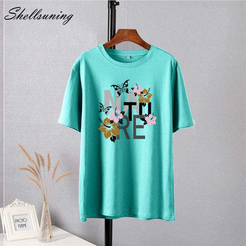 Shellsuning Vintage Graphic Harajuku Trička s potiskem Dámské 100% bavlna O Krátký rukáv Měkké trička Dámská Jednoduchá estetická trička