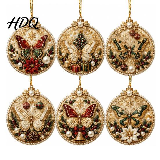 2D Acrylic Santa Ornaments 6 Pcs Christmas Pearl Art Ornaments Flat Holiday Tree Pendant Creative Effect Hanging Decoration for Home Wall