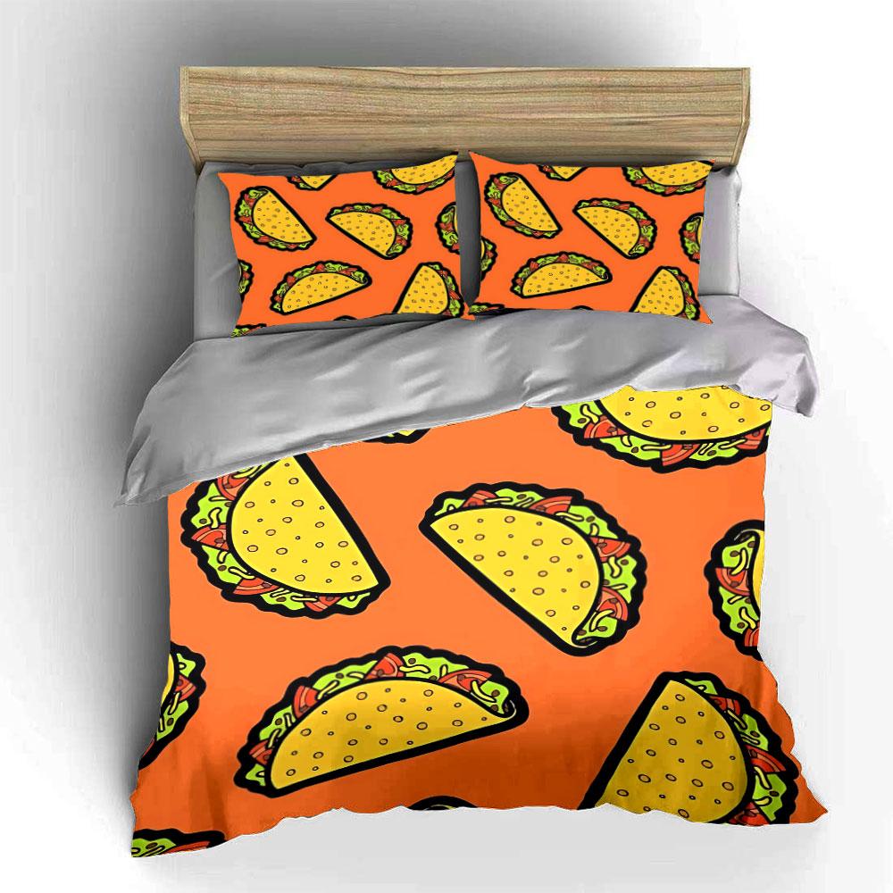 "Taco Pattern Home Decor Set" Bedding Set with 1 Duvet Cover 2 Pillowcases Single Double King Queen, Gift