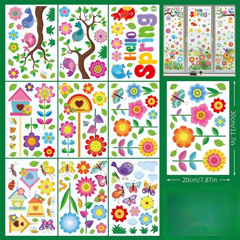 Cartoon Cute Spring Flowers Indoor Bedroom Living Room Background Wall Decoration PVC Electrostatic Stickers Window Glass Stickers