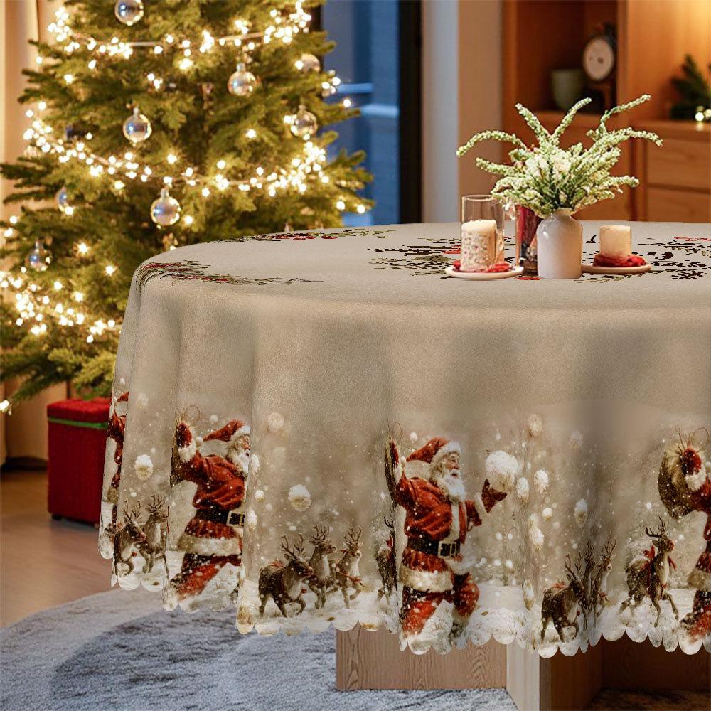 Christmas Retro Round Tablecloth, Santa Elk Table Cloth, Dining Room Decorative Cloth Rectangular Tablecloth