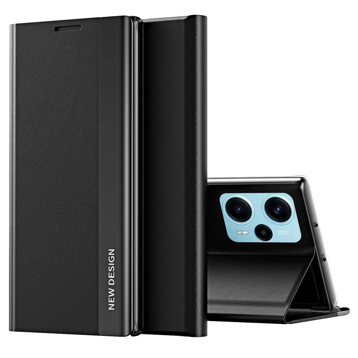 

For Xiaomi Poco F5 5G/Redmi Note 12 Turbo PU Leather Flip Cover Electroplating Anti-Scratch Phone Case with Stand Black