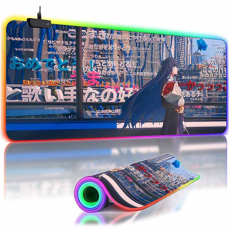 Kawii Anime LED Mousepad HD Print Virtual Idol  Gamers Desk Mat RGB Backlit Non-slip Mouse Pad XXL Keyboard PC Desk Pads