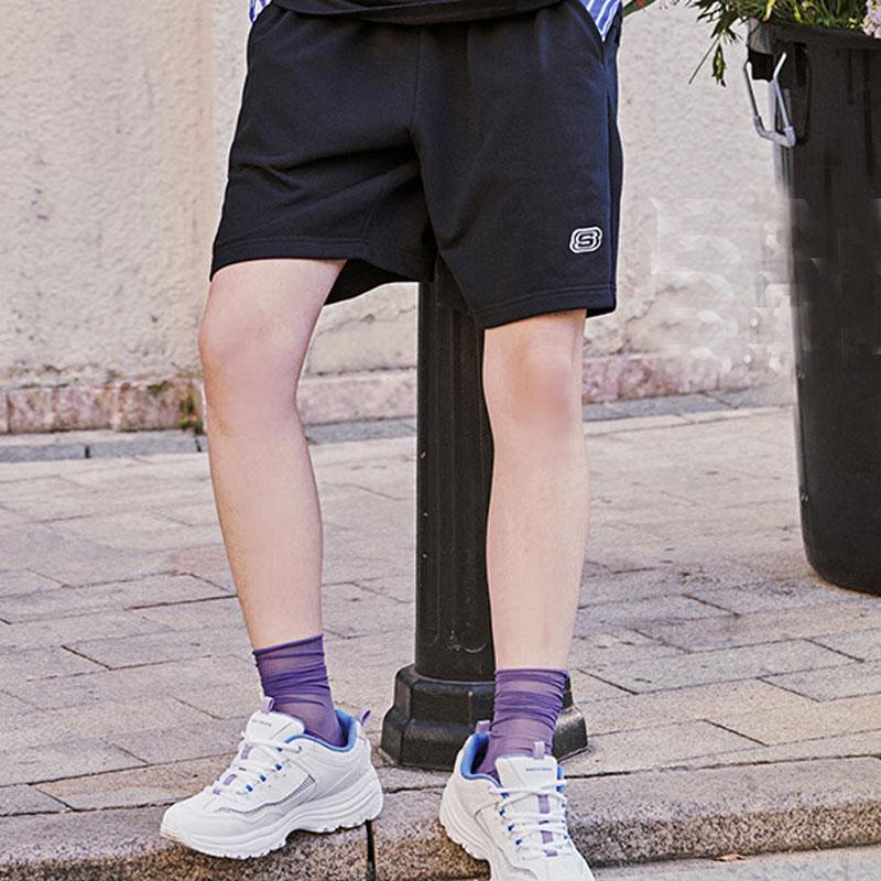 Skechers Solid Color Logo Straight Leg Casual Shorts Women shorts Carbon-Black L122W057-0018