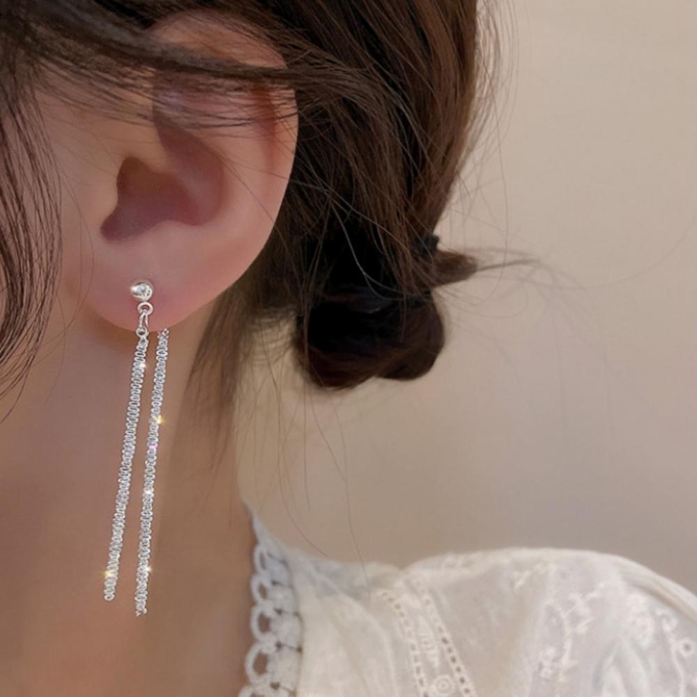 S925 Sparkling Screw Chain Long Drop Earrings – Haniel – From Korea